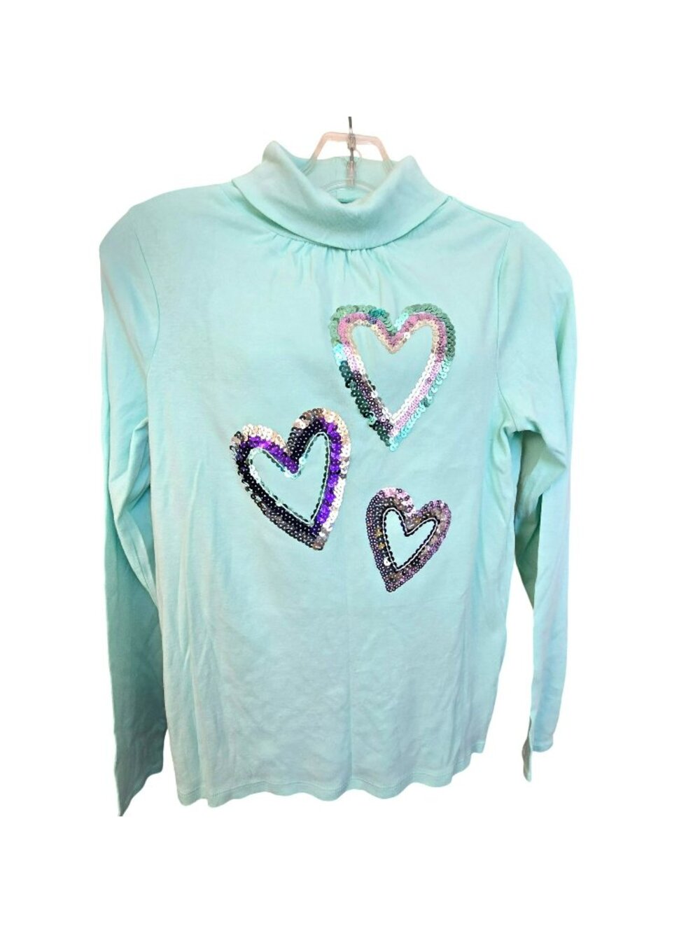 Girls Heart Lands End Turtleneck With Sequin Design XL Long-Sleeve Aqua jj4322